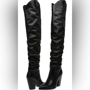 NEW Steve Madden Landy Black Leather Over the Knee Western Boots size 5